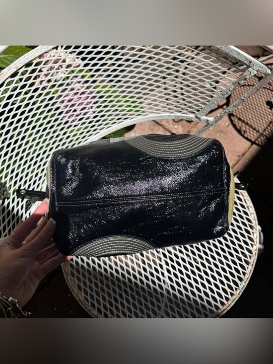 Stylish Black Patchwork Tote Bag with Metallic Accents